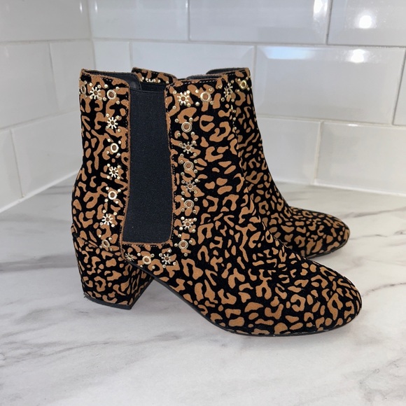 Kurt Geiger Boots UK 5 leopard print block heel ankle high gold tone detail - Picture 3 of 7